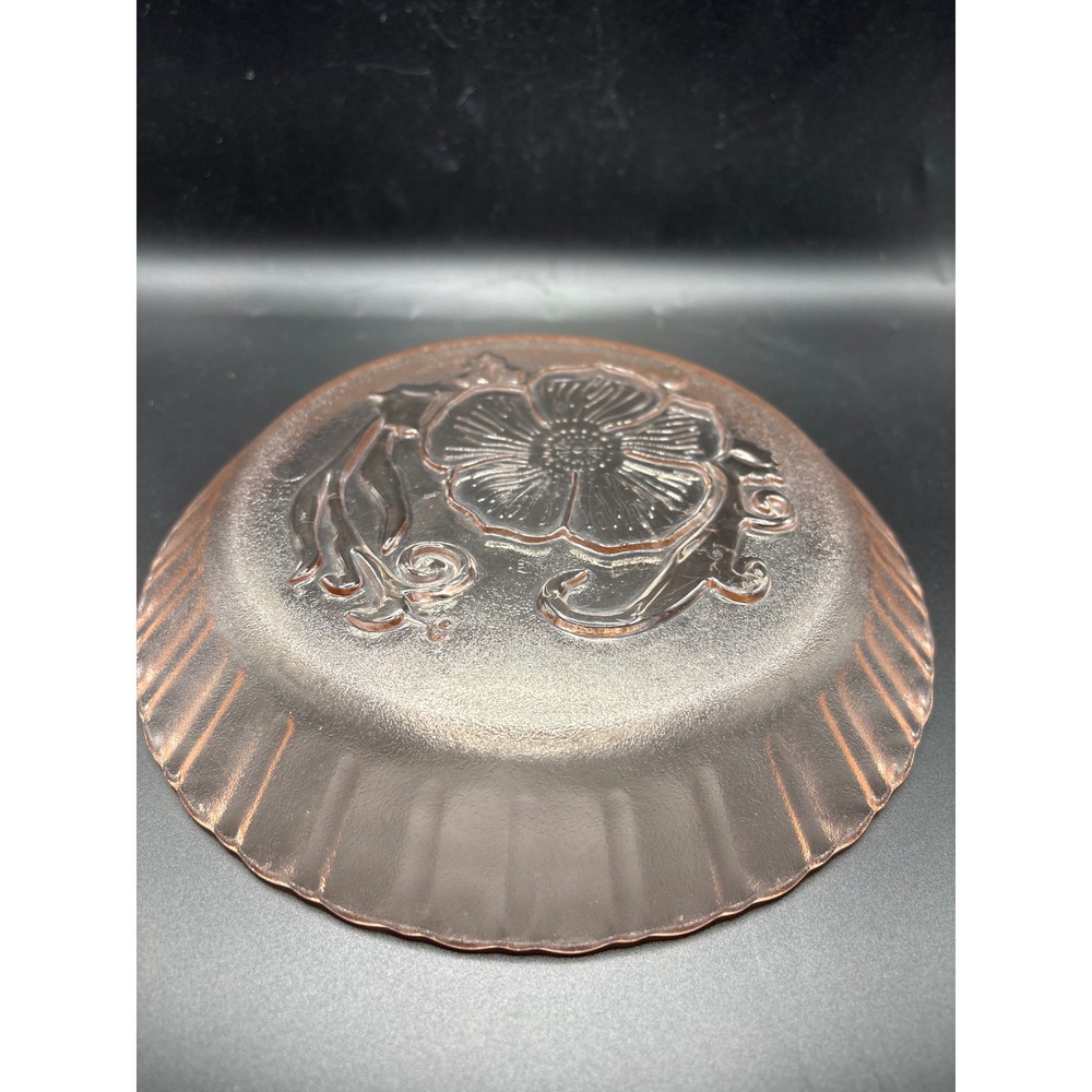 Vintage Pink Glass Bowls Plates Set of 4 Nova Crisa Mexico Hibiscus Floral Retro - Picture 5 of 6